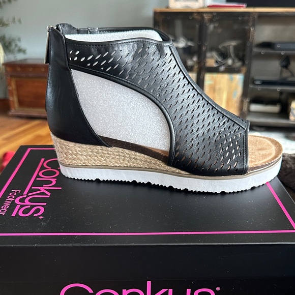 Corkys Shoes - Corkys Black Wedge Sandals